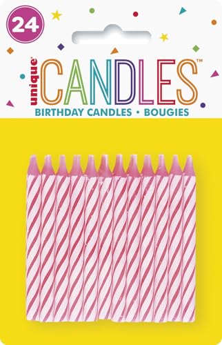 Unique Stripes Party Candles, 2.5", Pink