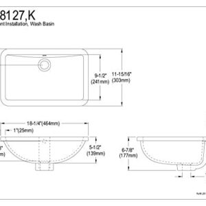 Elements of Design Kingston Brass LB18127 Fauceture Courtyard Undermount Bathroom Sink with Overflow, 18.25 x 11.94 x 6.88, White