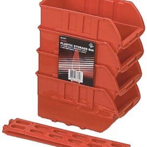 BIN BUDDY 4 Piece Stackable Storage Bins | Size Per 9.5" (24.1 cm) x 6" (15.2 cm) x 5" (12.7 cm) | Multipurpose Organizational Tool | Durable Red Plastic