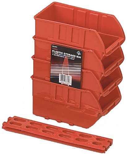 BIN BUDDY 4 Piece Stackable Storage Bins | Size Per 9.5" (24.1 cm) x 6" (15.2 cm) x 5" (12.7 cm) | Multipurpose Organizational Tool | Durable Red Plastic