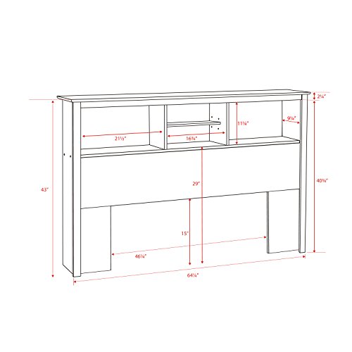 Prepac Stylish Full/Queen Headboard with 3 Compartments, Deep Bookcase Style Headboard for Full/Queen Size Beds 11" D x 65.75" W x 43" H, White, WSH-6643