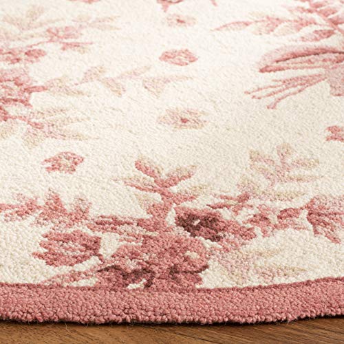 SAFAVIEH Chelsea Collection 5'6" Round Ivory / Rose HK250C Hand-Hooked French Country Wool Area Rug