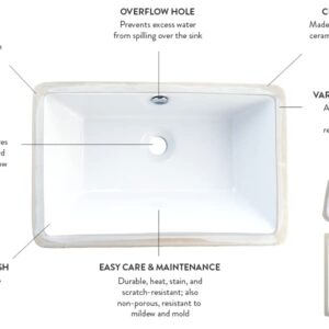 Elements of Design Kingston Brass LB18127 Fauceture Courtyard Undermount Bathroom Sink with Overflow, 18.25 x 11.94 x 6.88, White