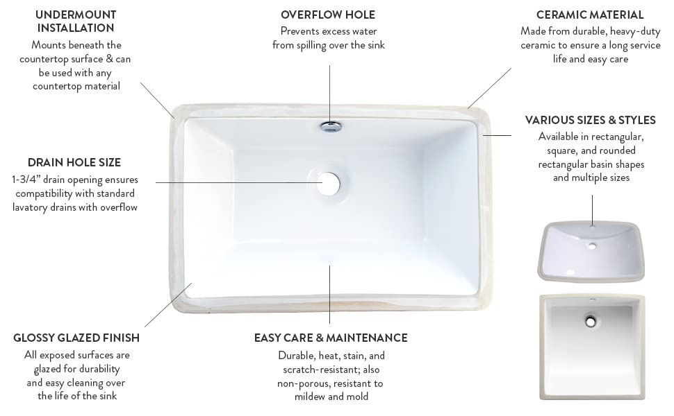 Elements of Design Kingston Brass LB18127 Fauceture Courtyard Undermount Bathroom Sink with Overflow, 18.25 x 11.94 x 6.88, White