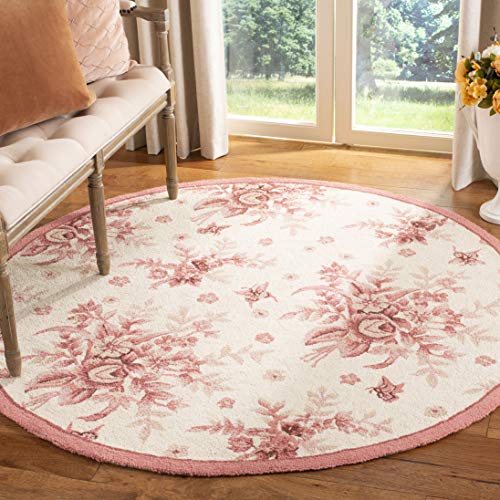 SAFAVIEH Chelsea Collection 5'6" Round Ivory / Rose HK250C Hand-Hooked French Country Wool Area Rug