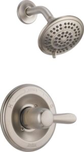 delta faucet lahara 14 series single-function shower faucet set, 5-spray shower head, shower handle, brushed nickel shower faucet, delta shower trim kit, stainless t14238-ss (valve not included)