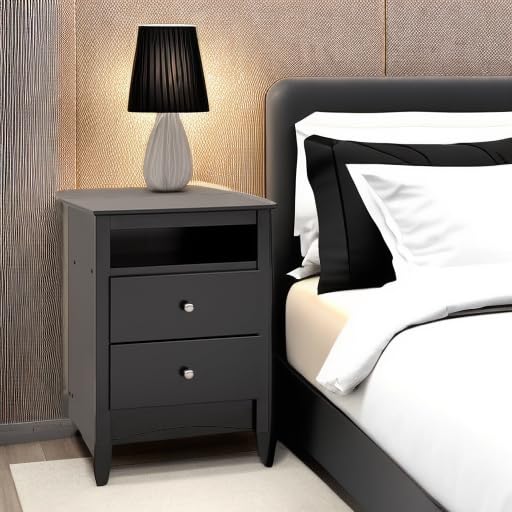 Prepac Sonoma 2 Drawer Nightstand: Elegant Bedroom Furniture, Bedside Table with Open Shelf, 23.25"W x 16"D x 28"H, Black