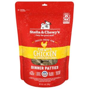 stella & chewy's freeze dried raw dinner patties – grain free dog food, protein rich chewy’s chicken recipe – 14 oz bag