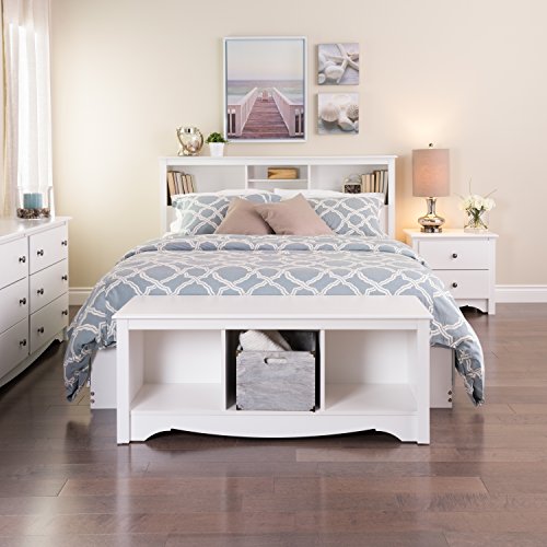 Prepac Stylish Full/Queen Headboard with 3 Compartments, Deep Bookcase Style Headboard for Full/Queen Size Beds 11" D x 65.75" W x 43" H, White, WSH-6643