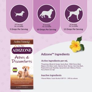 Amber NaturalZ Adizone Herbal Supplement for Dogs | Canine Herbal Supplement for Occasional Soreness, Stiffness, Aches and Discomfort | 1 Fluid Ounce Glass Bottle | Manufactured in The USA