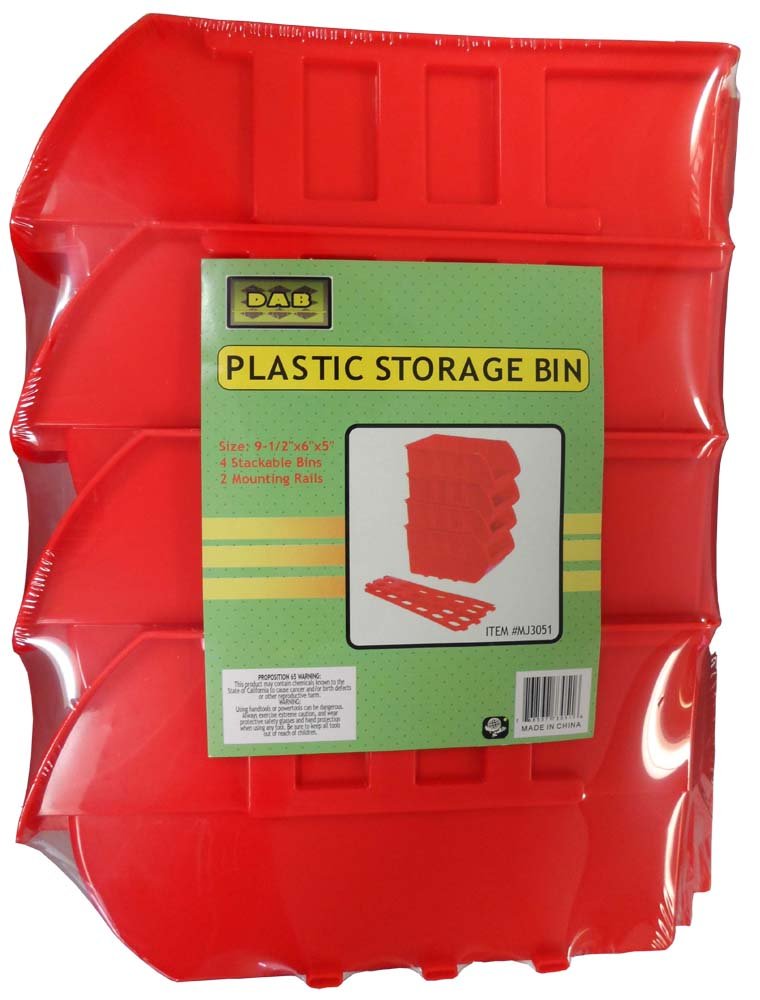 BIN BUDDY 4 Piece Stackable Storage Bins | Size Per 9.5" (24.1 cm) x 6" (15.2 cm) x 5" (12.7 cm) | Multipurpose Organizational Tool | Durable Red Plastic