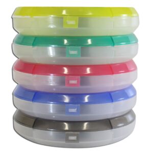 BIN BUDDY 5 Stackable Bead Storage Boxes | "Donut" Compartments | 6" (15.2 cm) Diameter, 1" (2.5 cm) Tall Each | 25 Total Sections | Clear Bottoms & Transparent Tops