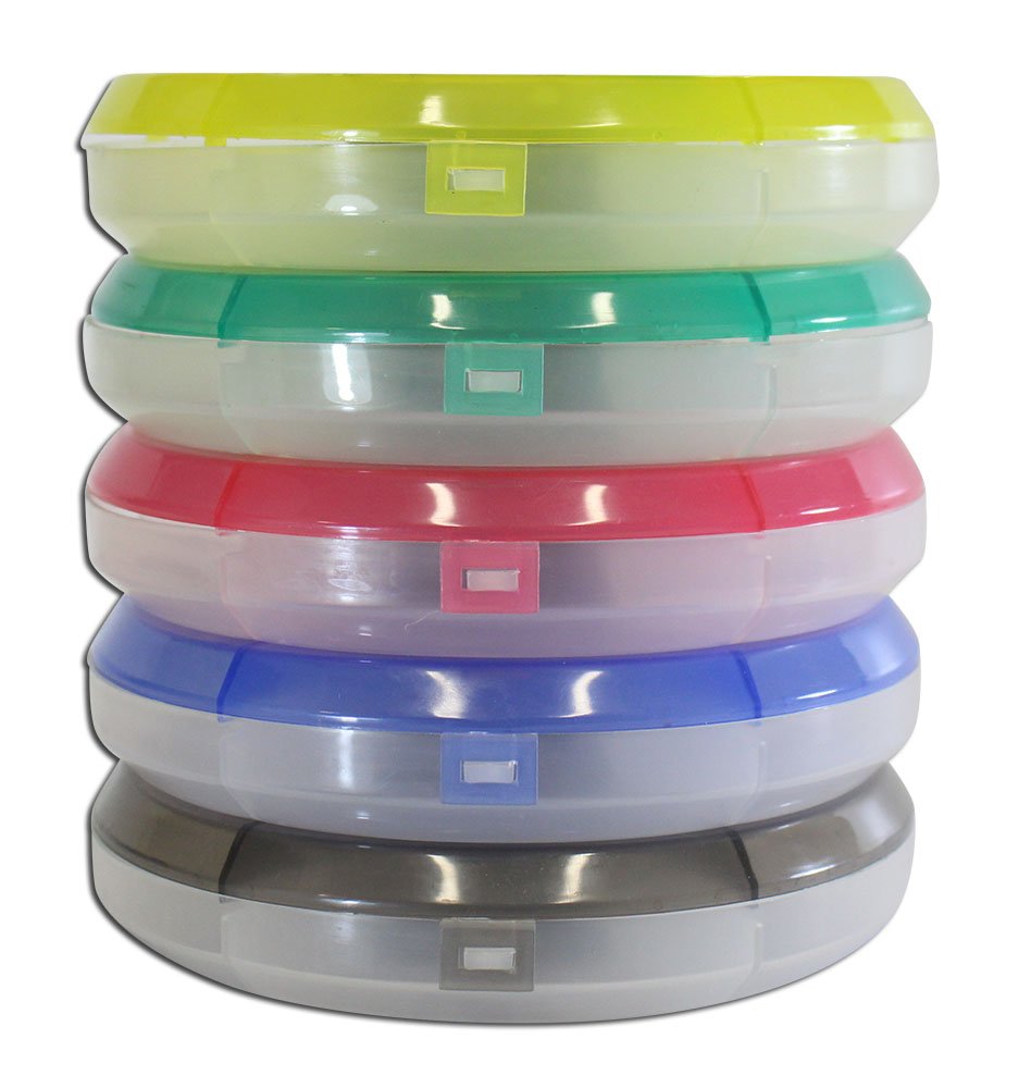 BIN BUDDY 5 Stackable Bead Storage Boxes | "Donut" Compartments | 6" (15.2 cm) Diameter, 1" (2.5 cm) Tall Each | 25 Total Sections | Clear Bottoms & Transparent Tops