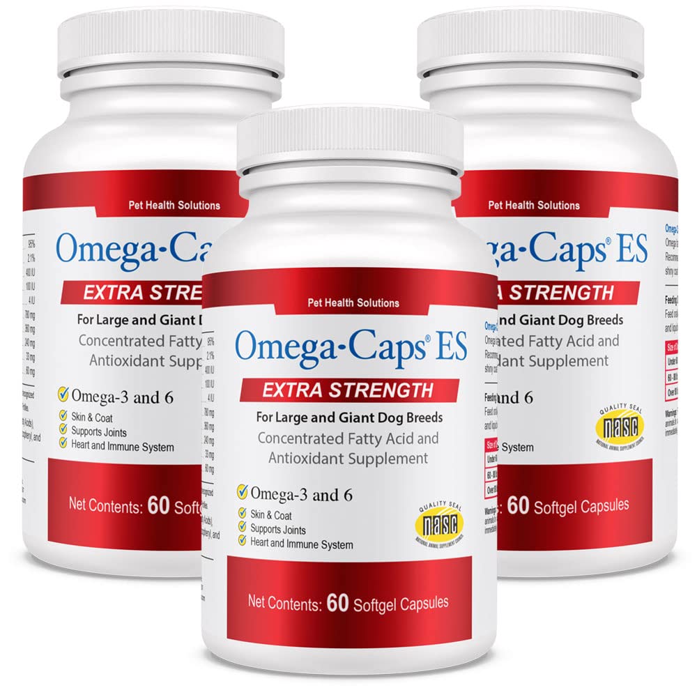 Omega-Caps Extra Strength for Large Breeds-Vet Formulated for Healthy Radiant Skin & Coat While Reducing Excess Shedding. Omega 3 for Immune System Support, Easy to Dose, 180 Soft Gel Capsules