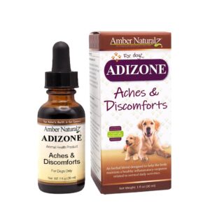 Amber NaturalZ Adizone Herbal Supplement for Dogs | Canine Herbal Supplement for Occasional Soreness, Stiffness, Aches and Discomfort | 1 Fluid Ounce Glass Bottle | Manufactured in The USA