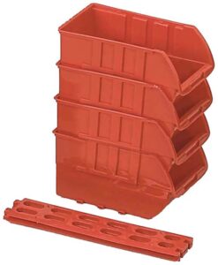 bin buddy 4 piece stackable storage bins | size per 9.5" (24.1 cm) x 6" (15.2 cm) x 5" (12.7 cm) | multipurpose organizational tool | durable red plastic