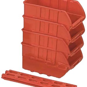 BIN BUDDY 4 Piece Stackable Storage Bins | Size Per 9.5" (24.1 cm) x 6" (15.2 cm) x 5" (12.7 cm) | Multipurpose Organizational Tool | Durable Red Plastic