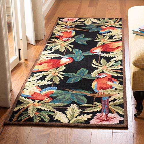 SAFAVIEH Chelsea Collection Runner Rug - 2'6" x 8', Black, Hand-Hooked French Country Wool, Ideal for High Traffic Areas in Living Room, Bedroom (HK296A)