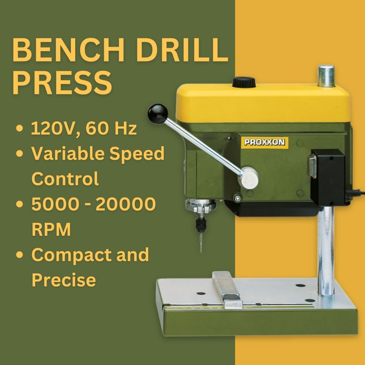 PROXXON Precision Bench Drill Press - Micro Hole Capability, Adjustable Depth & Table, 3-Speed Selection - TBM 115