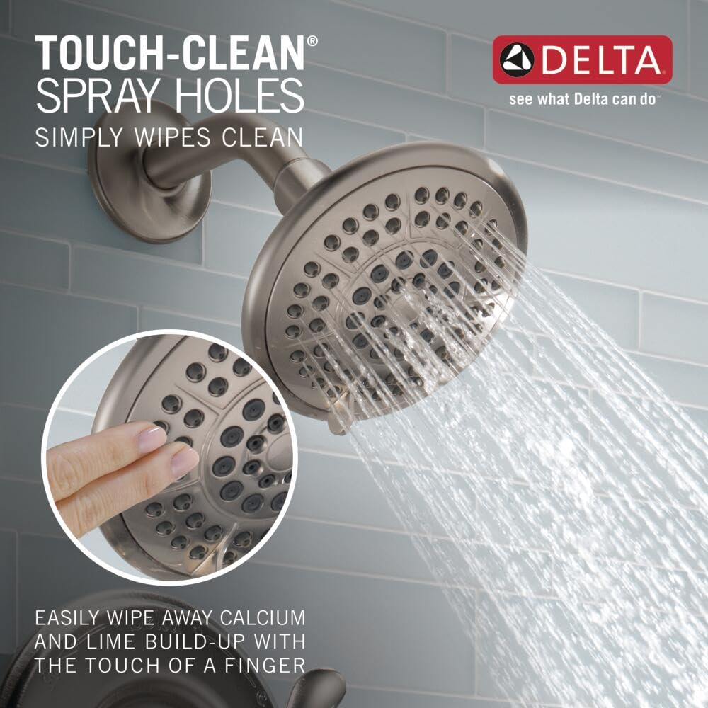 Delta Faucet Lahara 14 Series Single-Function Shower Faucet Set, 5-Spray Shower Head, Shower Handle, Brushed Nickel Shower Faucet, Delta Shower Trim Kit, Stainless T14238-SS (Valve Not Included)