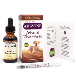 Amber NaturalZ Adizone Herbal Supplement for Dogs | Canine Herbal Supplement for Occasional Soreness, Stiffness, Aches and Discomfort | 1 Fluid Ounce Glass Bottle | Manufactured in The USA