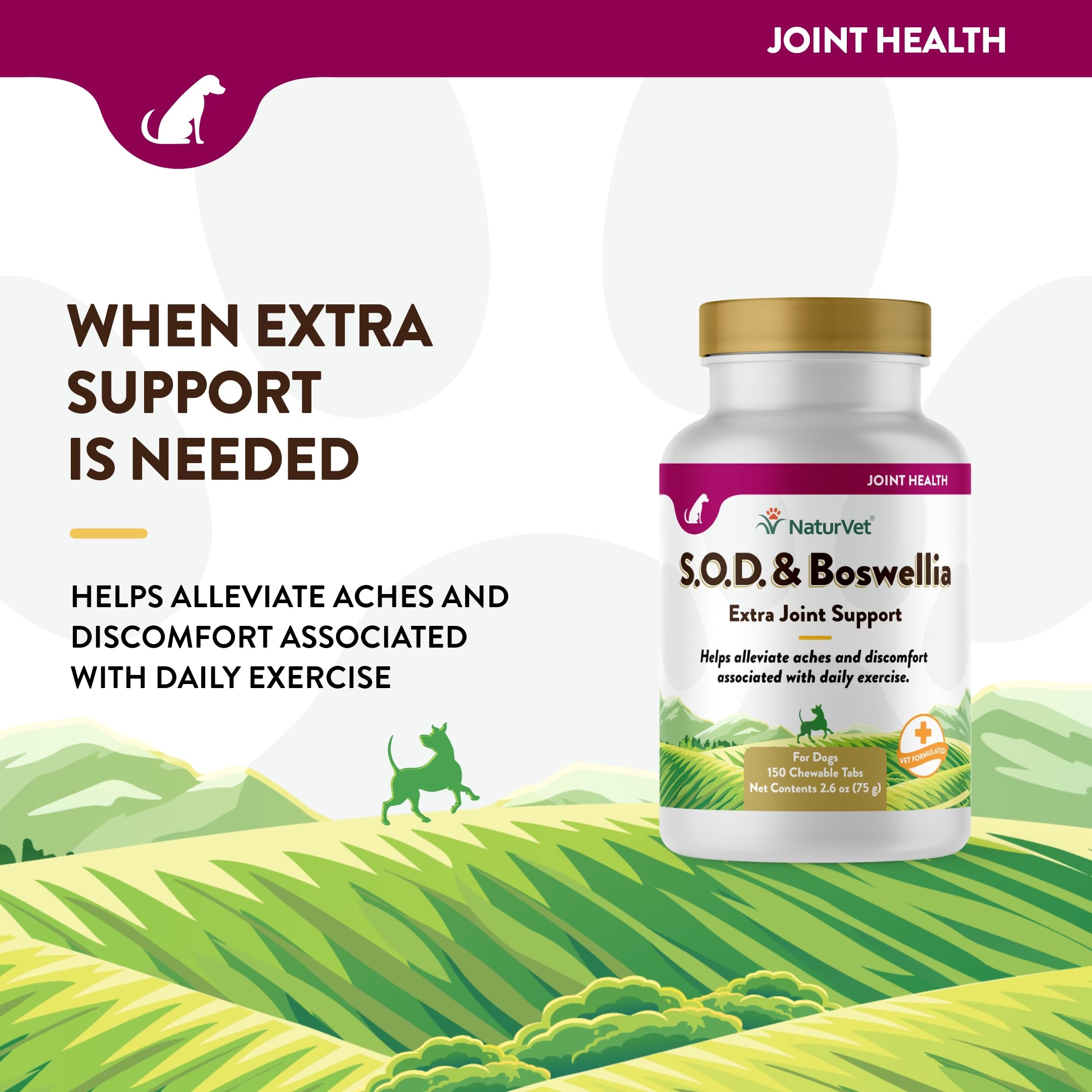 NaturVet S.O.D. & Boswellia Extra Joint Support Dog Supplement – Dog Hip Supplement – Helps Alleviate Aches, Pain – for Dog Flexibility, Healthy Joint Function – 150 Ct. Chewable Tablets