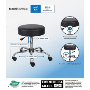 Boss Be Well Armless Medical Spa Professional Stool, Black (B240-BK)