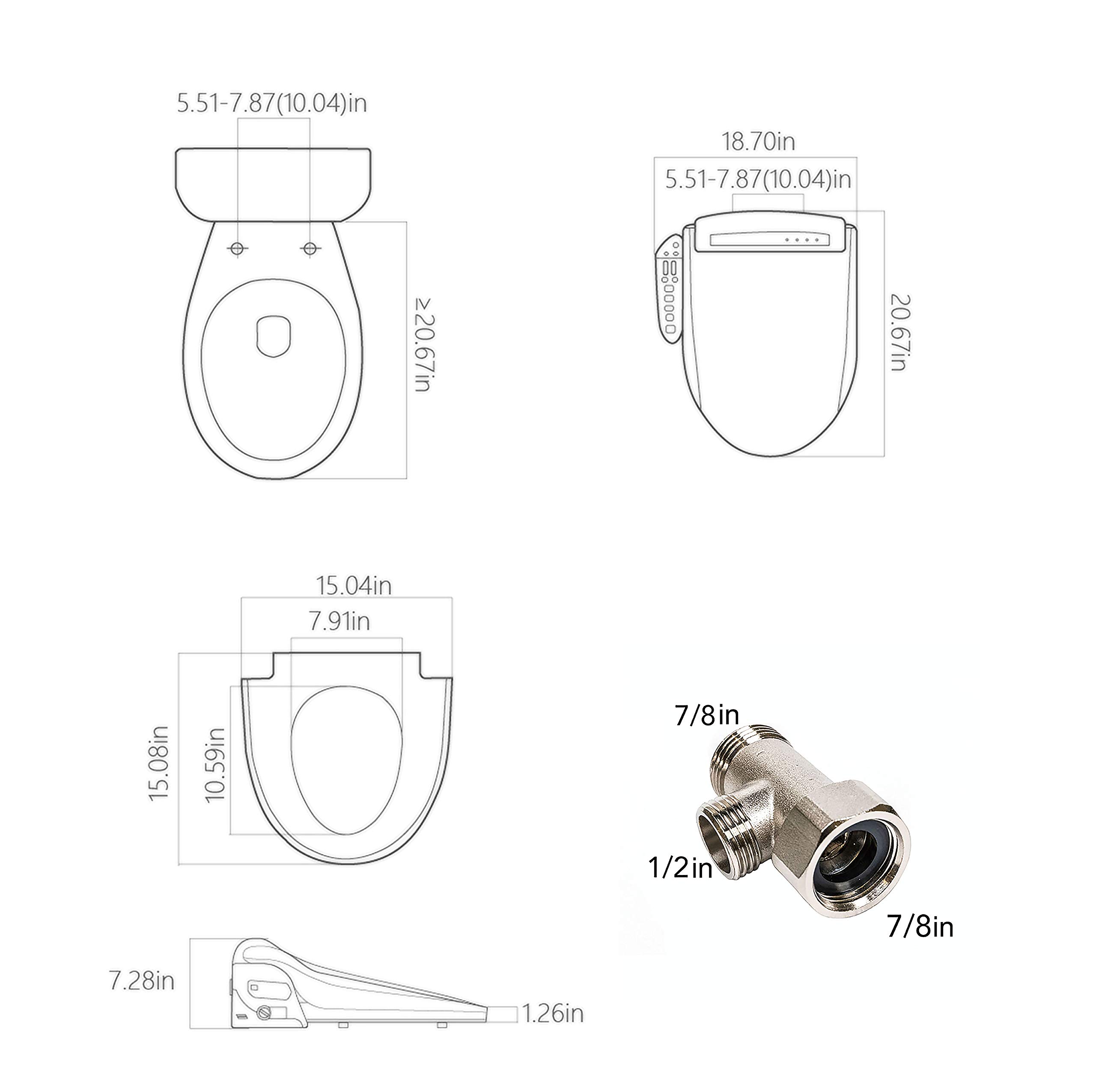 Empava EB990 Heated Toilet Seat with Warm Air Dryer and Wash Functions in White, Round