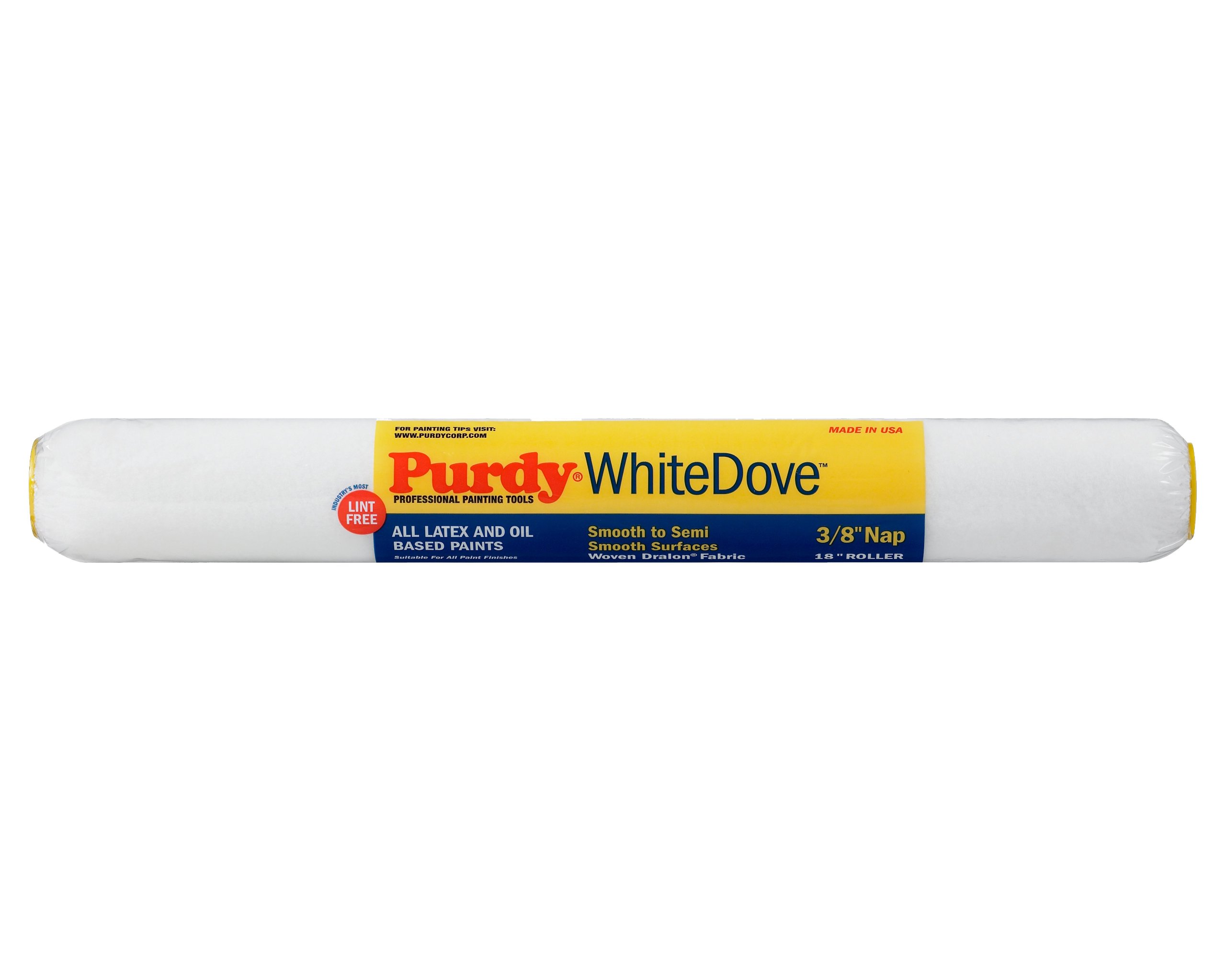 18” x 3/8” Nap Purdy 144670182 White Dove Roller Cover, Dralon