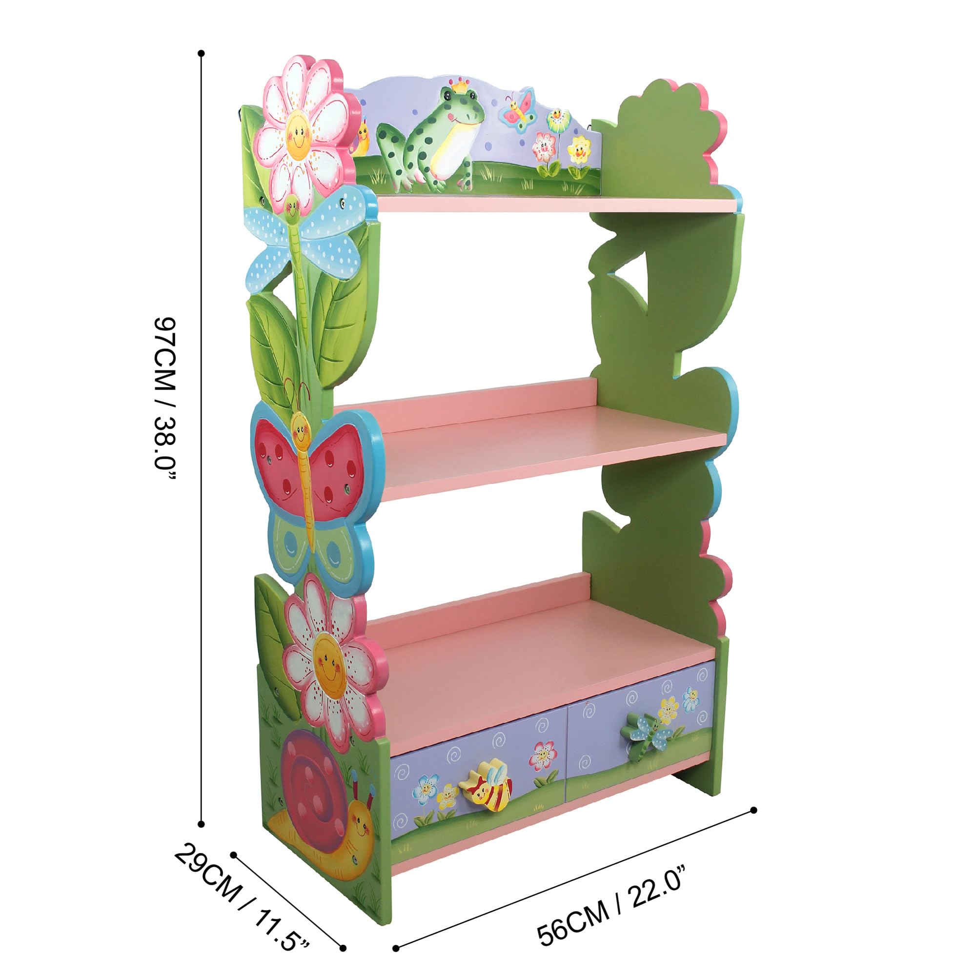 Fantasy Fields Magic Garden Multi-Tiered Wooden Children's Bookshelf and Storage Drawers, Multicolor