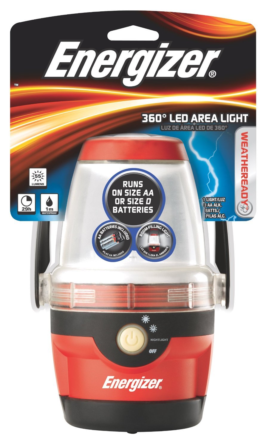 Energizer Waterproof LED AA Lantern Weatheready 360° Area Light, 285 Hour Run Time, 180 Lumens (Batteries Included)