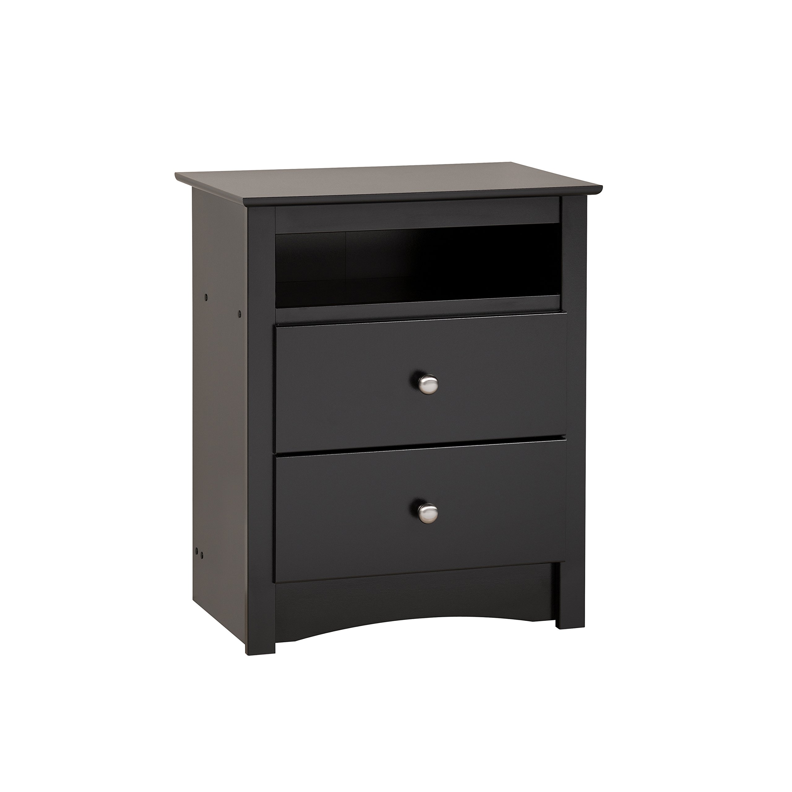 Prepac Sonoma 2 Drawer Nightstand: Elegant Bedroom Furniture, Bedside Table with Open Shelf, 23.25"W x 16"D x 28"H, Black