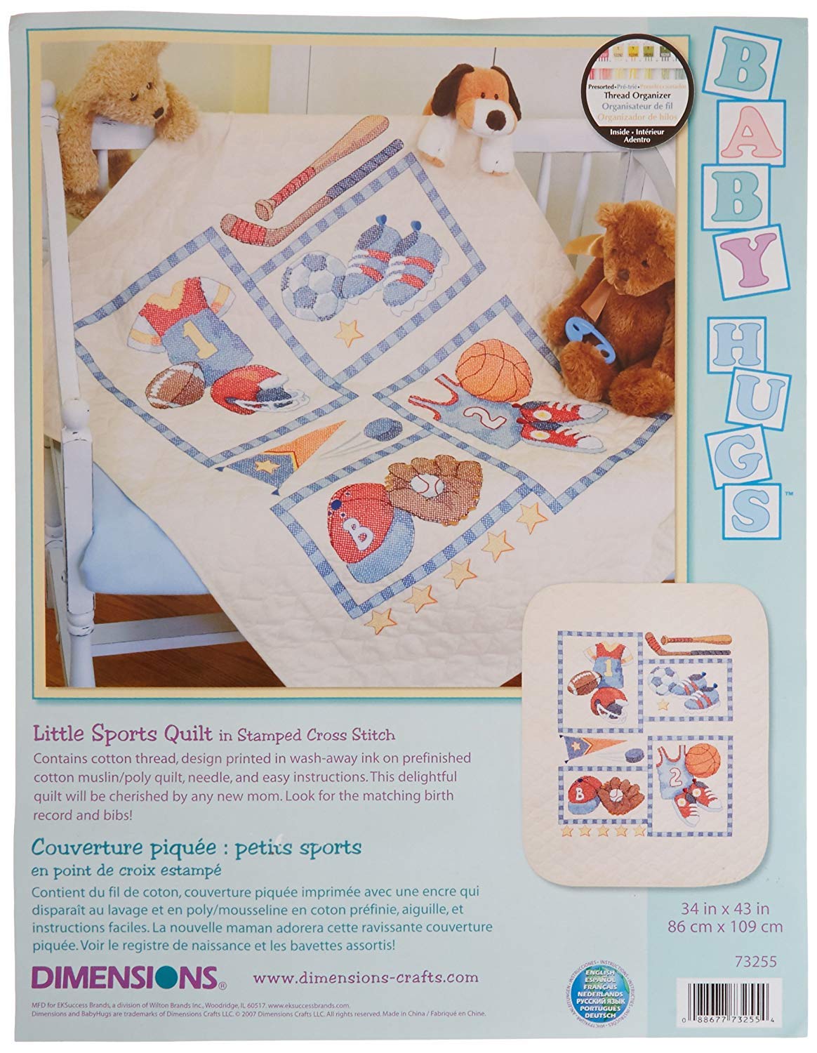 Dimensions Stamped Cross Stitch 'Little Sports' DIY Baby Quilt, 34" x 43"