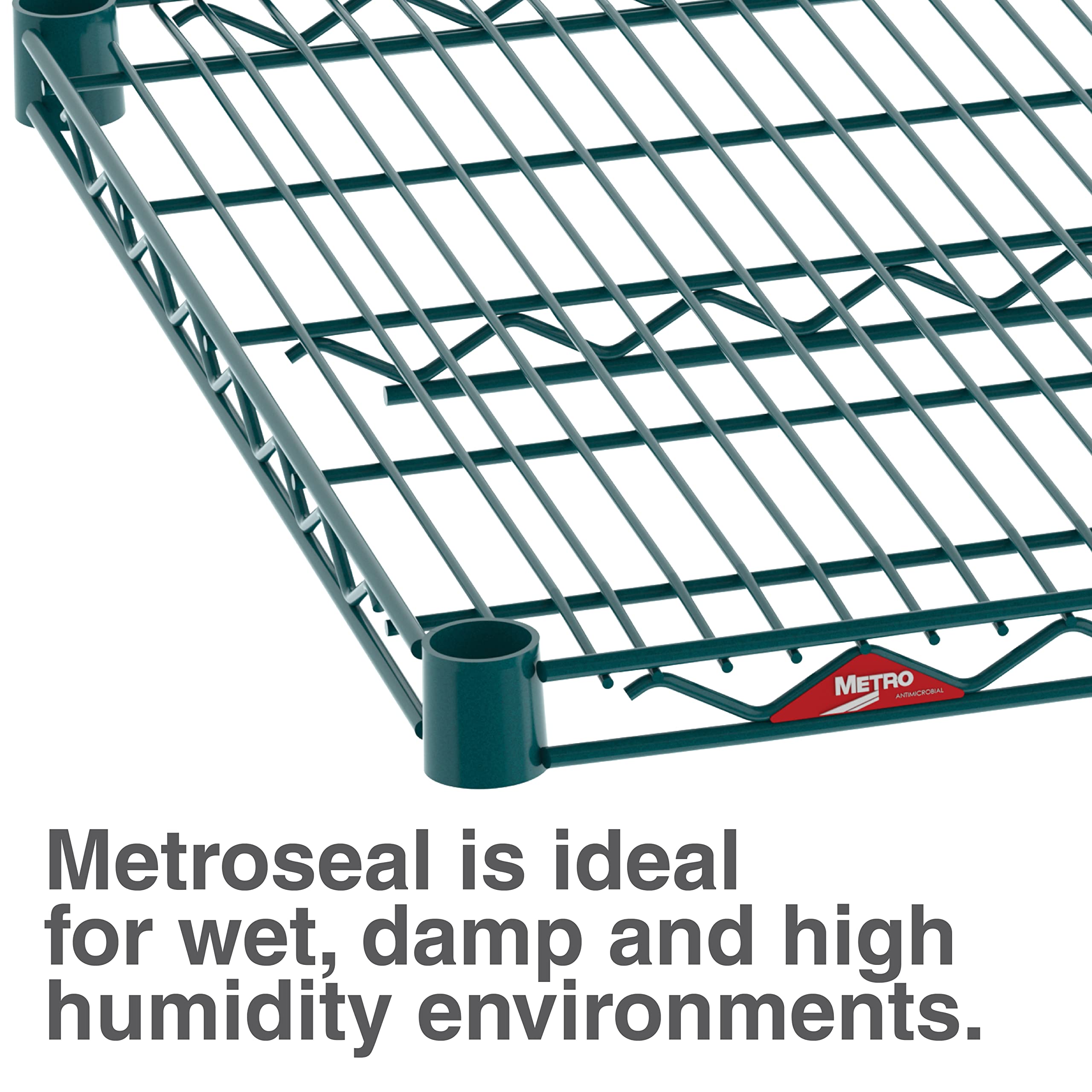 METRO Super Erecta Metroseal Green Epoxy Shelving Unit - Industrial Wire Shelving for Restaurants, Kitchens, Walk-in Coolers/Freezers with Microban - 4 Tier, 2000 lbs Capacity, 24” W x 48” L x 74” H