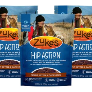 Zuke's Hip Action Dog Treats Peanut Butter and Oats Recipe, 6 Ounces (3 Pack)