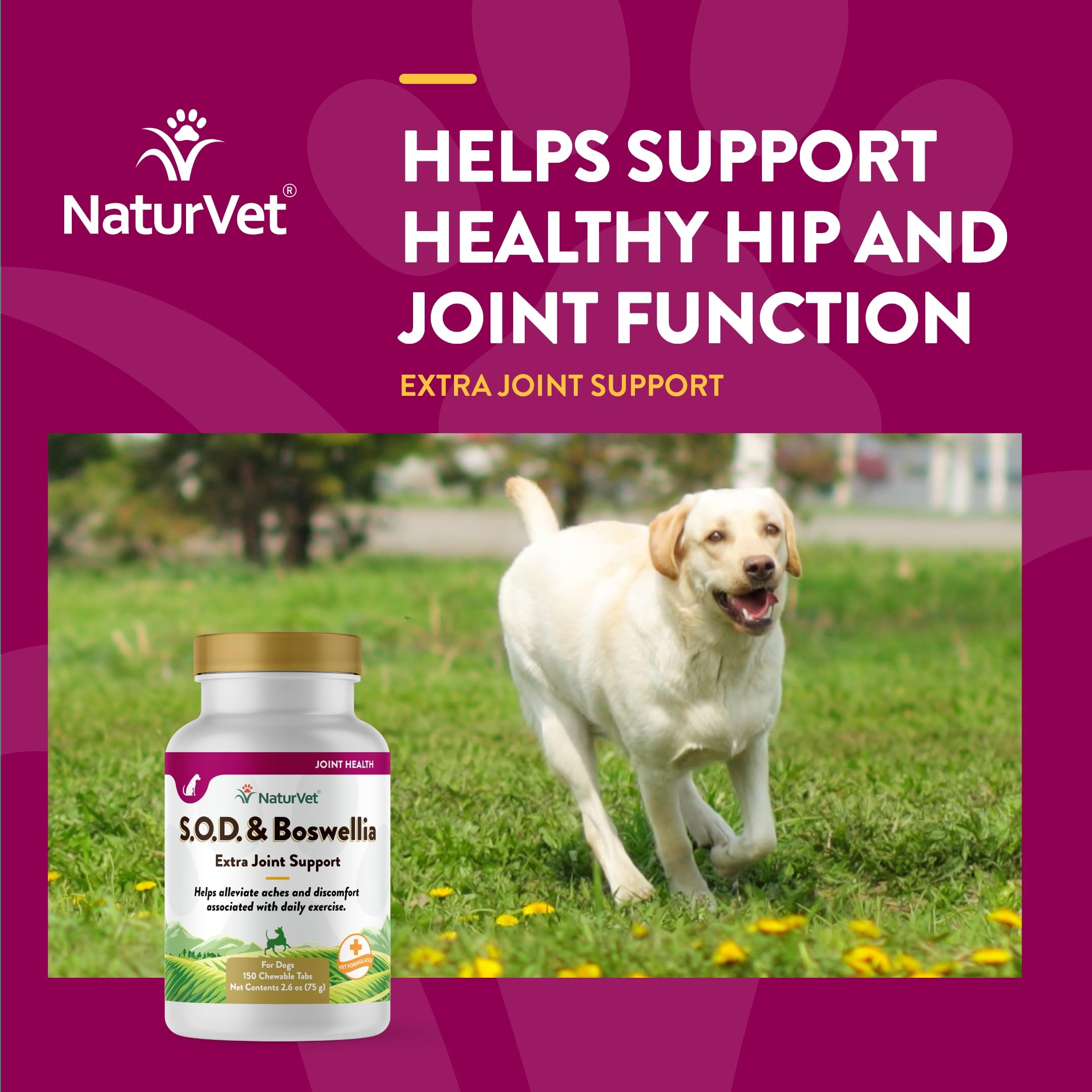 NaturVet S.O.D. & Boswellia Extra Joint Support Dog Supplement – Dog Hip Supplement – Helps Alleviate Aches, Pain – for Dog Flexibility, Healthy Joint Function – 150 Ct. Chewable Tablets