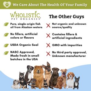 Wholistic Pet Organics Salmon Oil: Deep Sea Wild Alaskan Salmon Oil for Dogs and Cats - Natural Omega 3 Dog Fish Oil Supplement with EPA and DHA for Skin, Coat, Heart and Nervous System Health