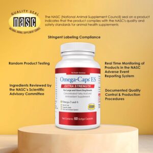 Omega-Caps Extra Strength for Large Breeds-Vet Formulated for Healthy Radiant Skin & Coat While Reducing Excess Shedding. Omega 3 for Immune System Support, Easy to Dose, 180 Soft Gel Capsules