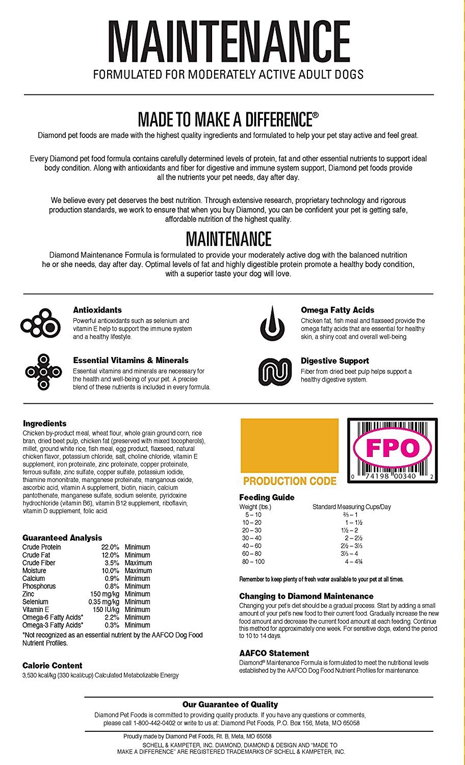 Diamond Premium Adult Dry Dog Food Maintenance Formula is a Complete and Balanced Diet Protein, Probiotics, and Healthy Fats That Provide High Nutritional Value in Adult Dogs 20lb