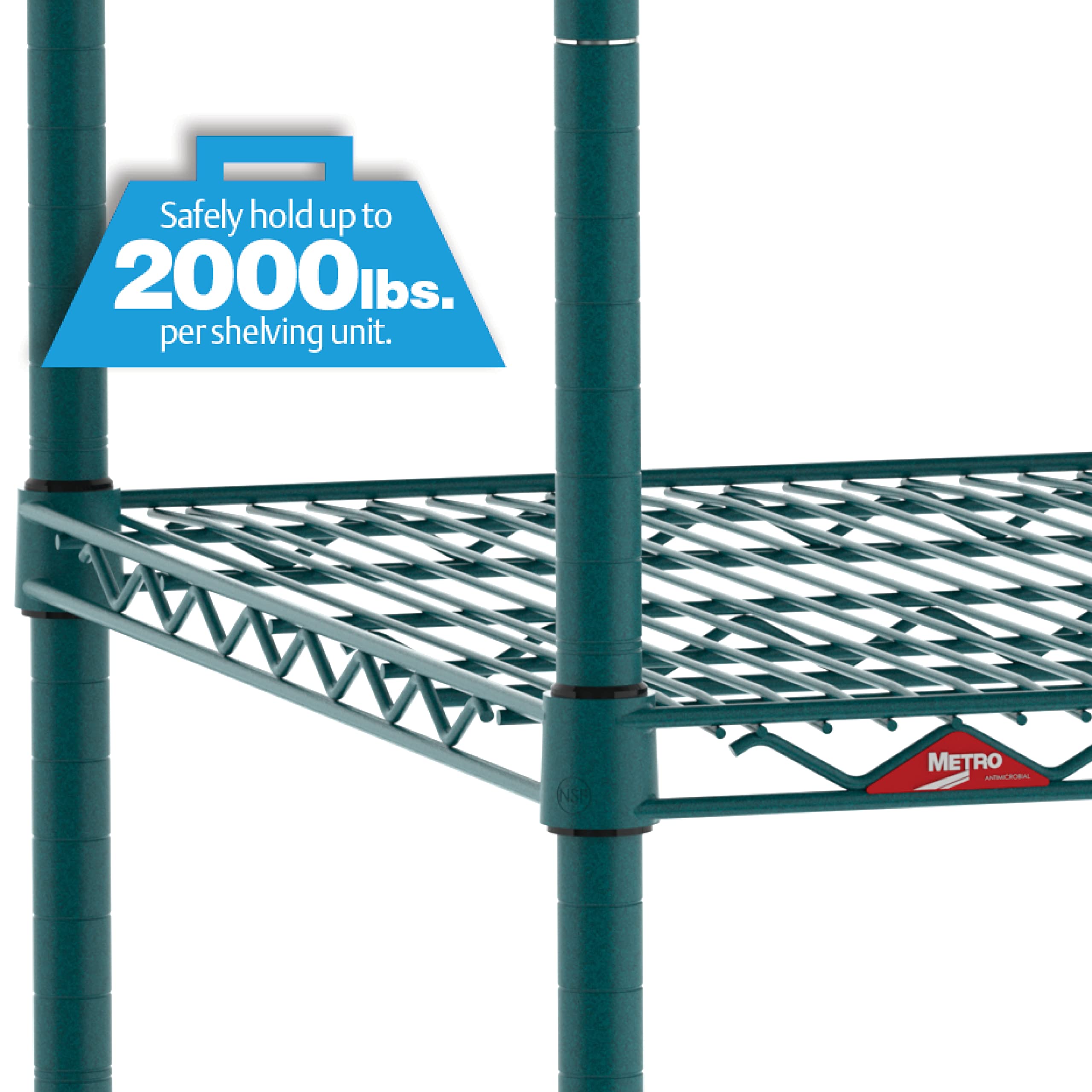 METRO Super Erecta Metroseal Green Epoxy Shelving Unit - Industrial Wire Shelving for Restaurants, Kitchens, Walk-in Coolers/Freezers with Microban - 4 Tier, 2000 lbs Capacity, 24” W x 48” L x 74” H