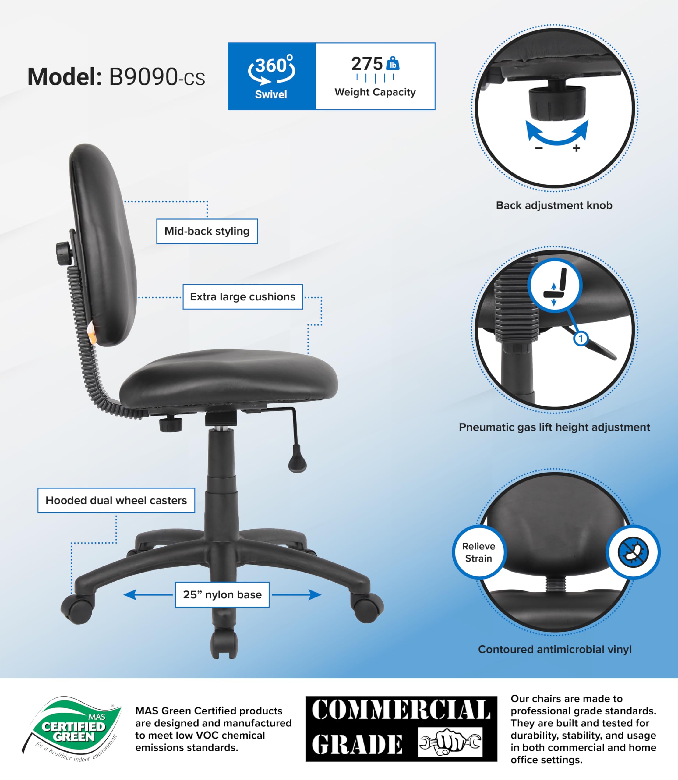 Boss Office Products Dimond Task Chair without Arms in Black