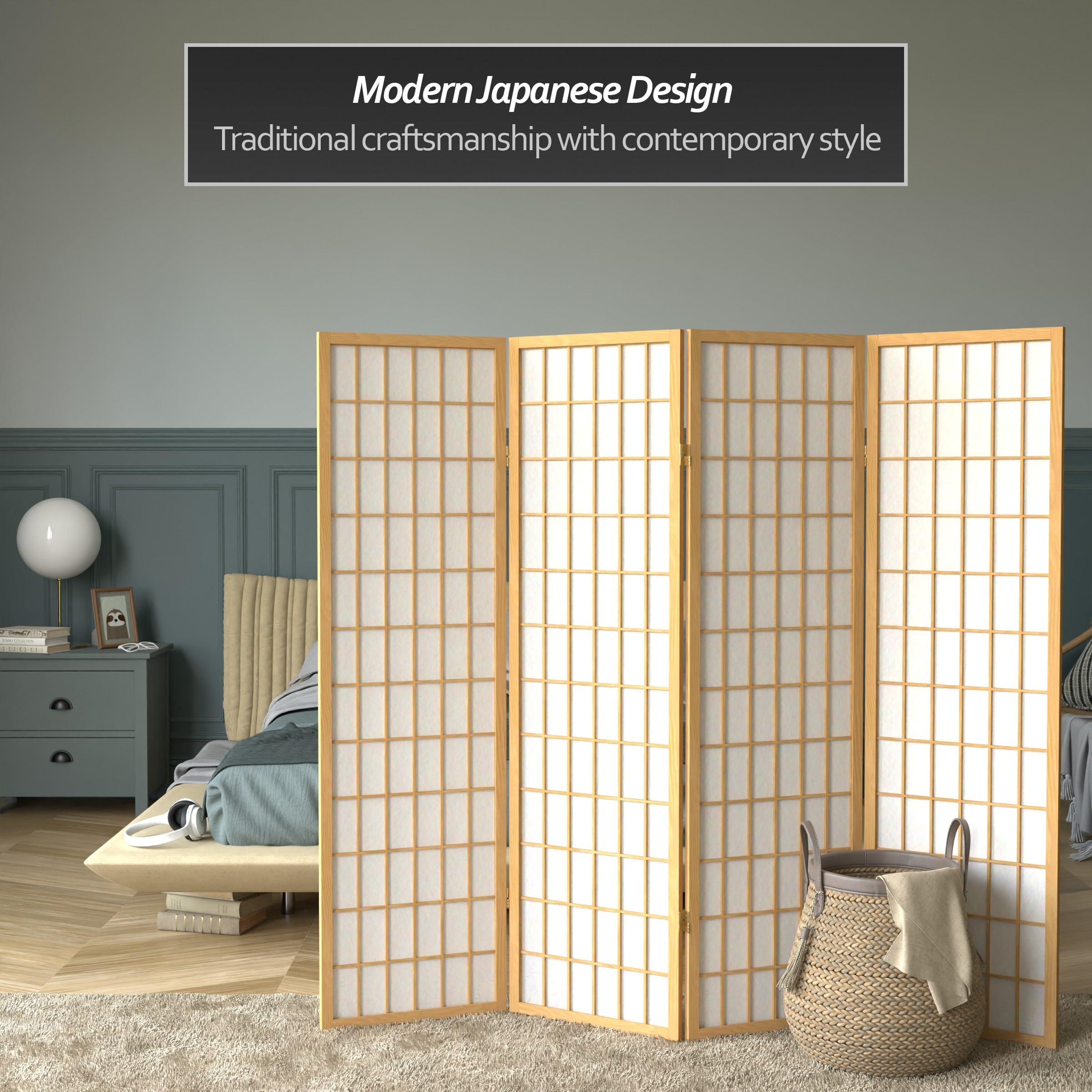 Red Lantern WP60-NAT-4P Folding Screen, 4 Panel, Natural