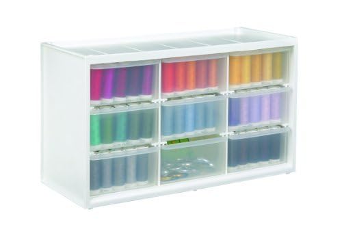 ArtBin 6809PC Store In Drawer Cabinet Sewing & Craft Organization, Plastic Storage Unit with 9 Drawers, White with Clear Drawers