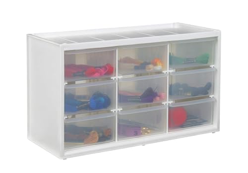 ArtBin 6809PC Store In Drawer Cabinet Sewing & Craft Organization, Plastic Storage Unit with 9 Drawers, White with Clear Drawers