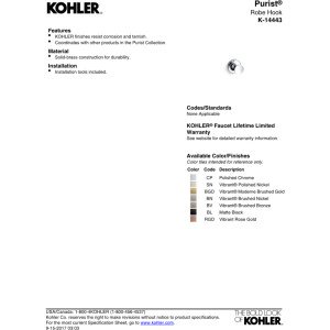 KOHLER Purist Robe Hook