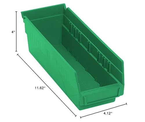 Quantum Storage Systems QSB101GN 36-Pack 4" Hanging Plastic Shelf Bin Storage Containers, 11-5/8" x 4-1/8" x 4" , Green