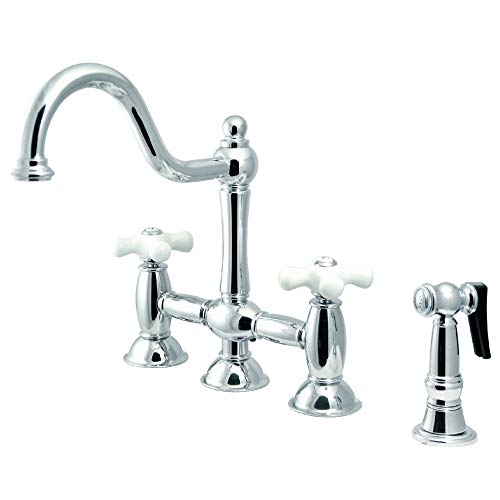 Kingston Brass KS3791PXBS Restoration Centerset Kitchen Faucet with Brass Sprayer, 8", Polished Chrome