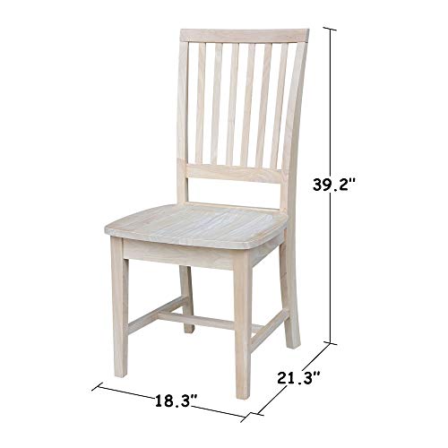 Set of 2 Mission Side Chairs 39.2"H, Solid Parawood Kitchen Dining Furniture, Stylish Comfortable Chairs for Dining Room, Paint or Stain to Match Your Decor, Unfinished