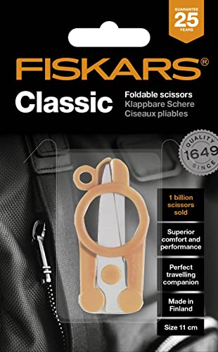 Fiskars 6411501951236 Foldable Scissors, Length: 11 cm, for Right-and Left-Handed Users, Stainless Steel Blade/Plastic Handles, one, Orange