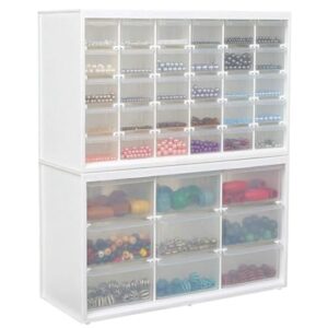 ArtBin 6809PC Store In Drawer Cabinet Sewing & Craft Organization, Plastic Storage Unit with 9 Drawers, White with Clear Drawers